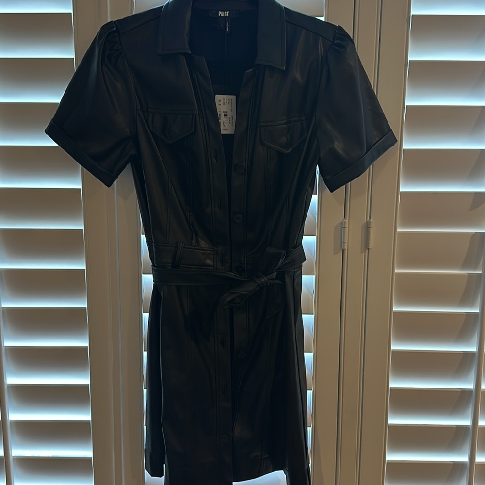 PAIGE women’s Faux Leather Black Dress